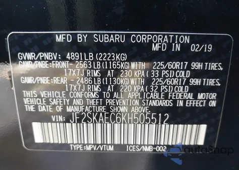 2019 Subaru Forester Premium from USA, damaged, VIN JF2SKAEC6KH505512